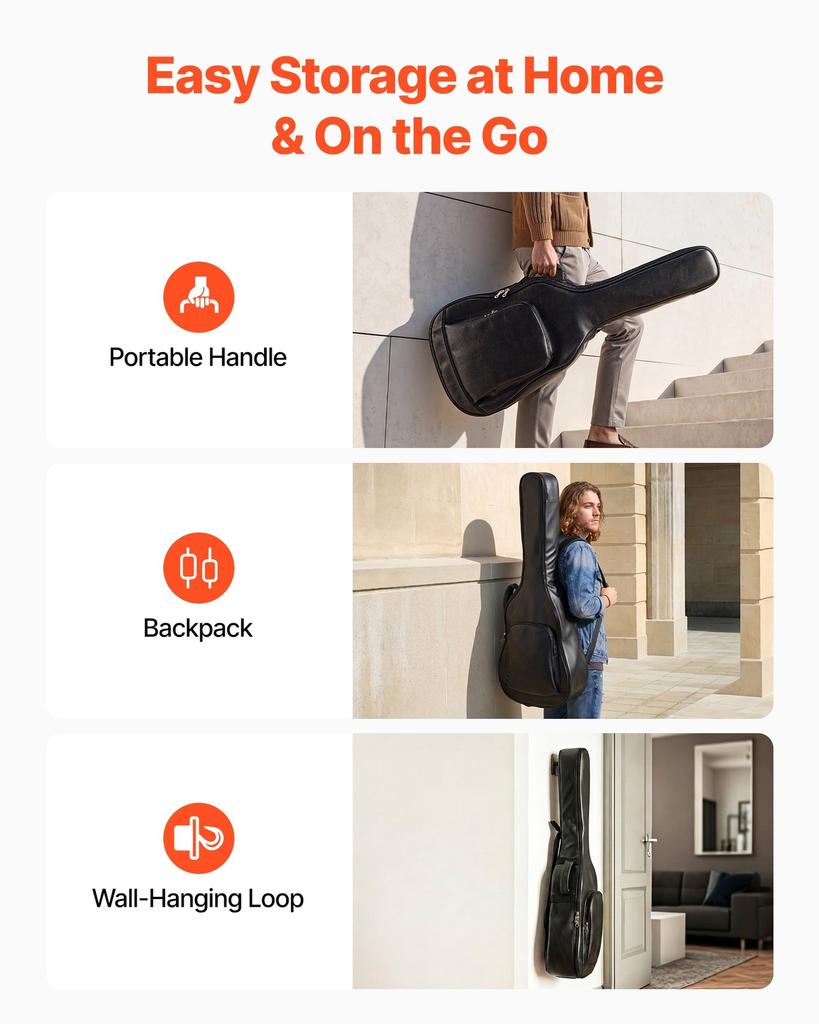 Acoustic Guitar Hard Case, 1195 MM, Hard-Shell Protective Travel Carrying Case with Accessory Compartment, Foam Padding, Portable Handle, Shoulder