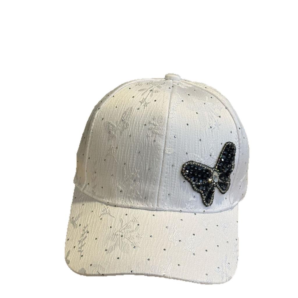 New rhinestone butterfly baseball cap for women, stylish and versatile for spring and summer, sun protection hat with lace pattern