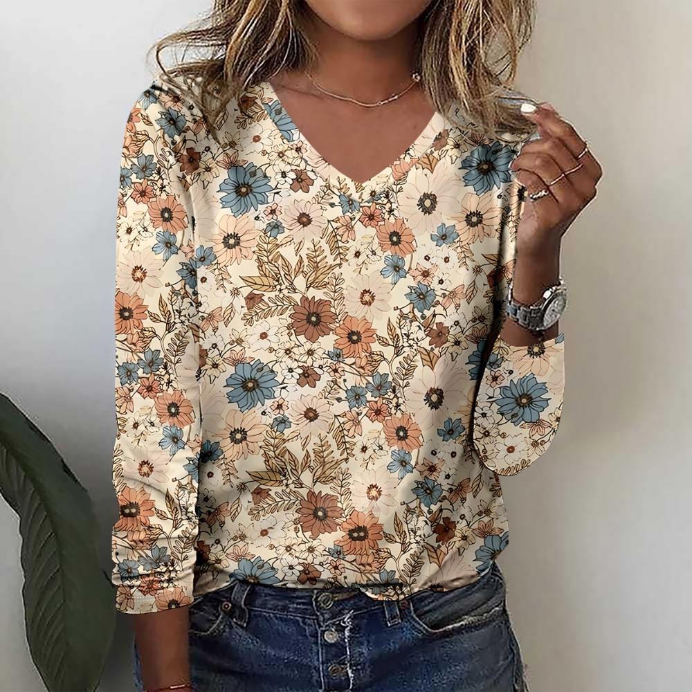 

European and American Fashionable Women s Elegant V-neck Long Sleeved T-shirt 8XL