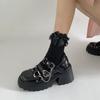 Fashion Punk Dark JK Uniform Mary Janes Shoes Thick Heel Women's Shoes Rock Chick Short Height Increase Platform Casual Shoes for Ladies