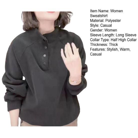 Fleecegensere for kvinner Langermet Knapp opp Pullovertopp Casual Ståkrage Varme Antrekk for Høst Vinter