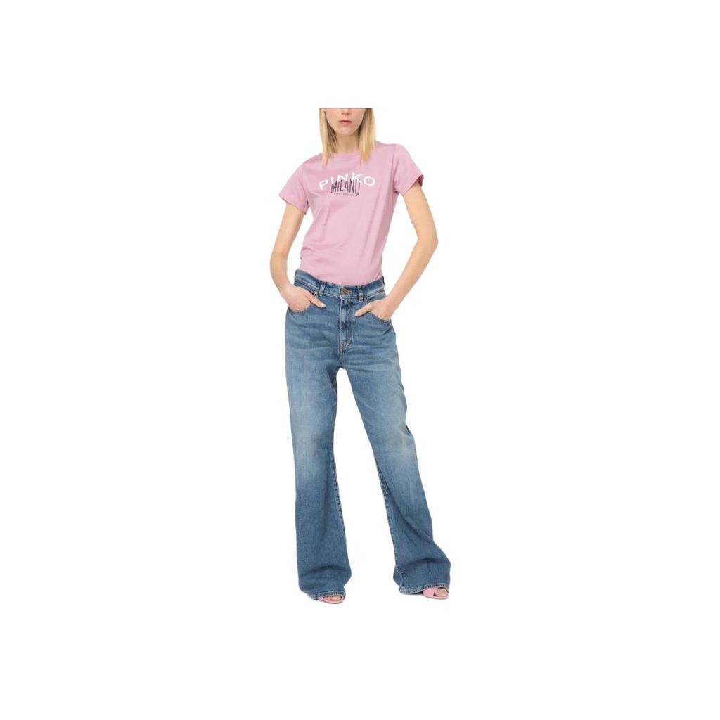 PINKO Fitted Round Neck Letter Print T-Shirt Women tops Pink 100355A1LV-N98