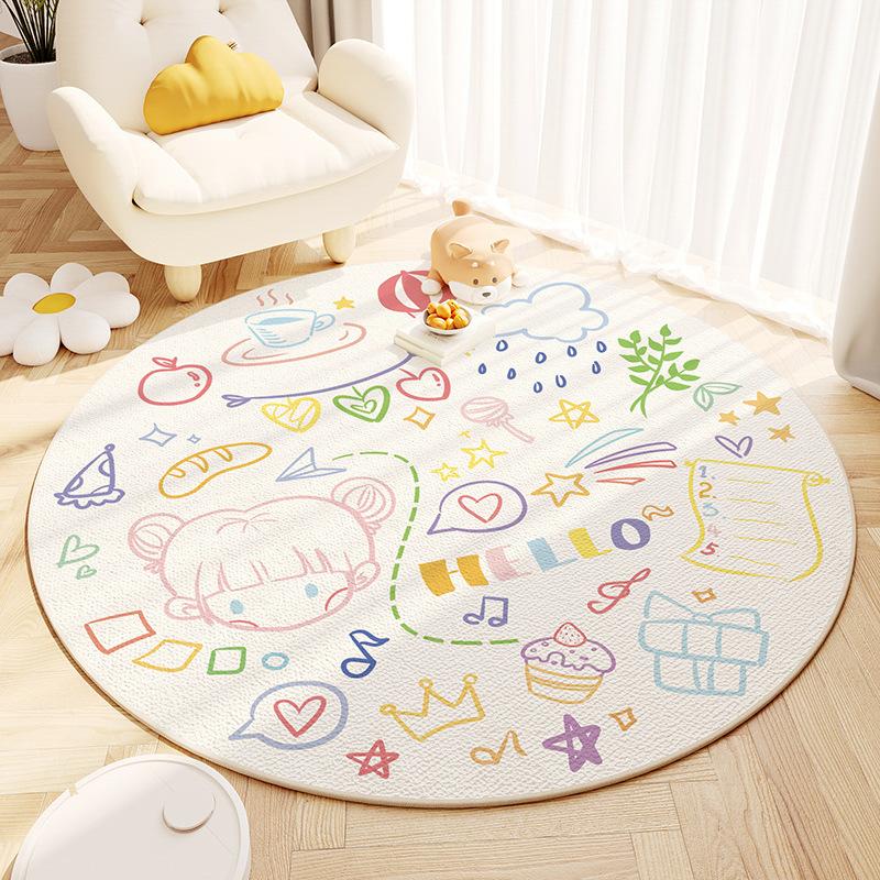 Cartoon Animal Pattern Round Carpet Cute Colorful Kids Playroom Decor Mat Funny Non-Slip Rug for Living Room Bedroom Paly Area