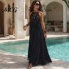 Pleated Skirt Women Women's Sheer Lace Halter Maxi Dress, Sleeveless Floral Off Shoulder Dress Patchwork A-line Long Summer Vacation Flowy Sundress