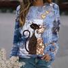 Autumn High Quality Women's Round Neck Long Sleeve 3D Printed Pet Cat Pattern Fashion Casual Women's Plus Size XXS-6XL