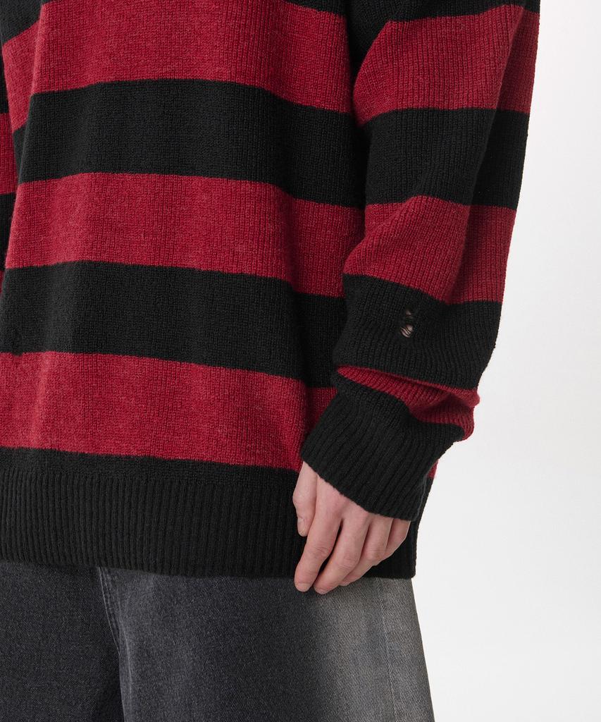 MUSINSA STANDARD 90S Grunge Stripe Crew Neck Knit [Red/Black]