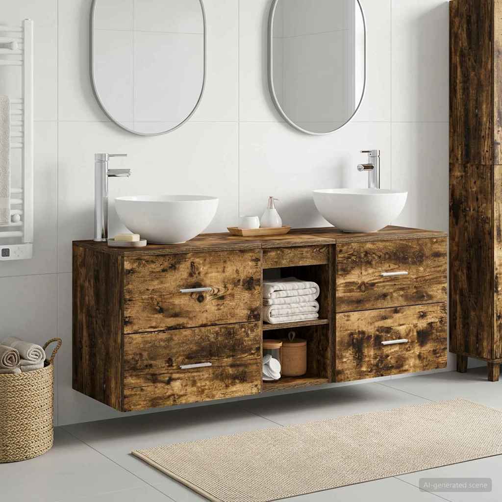 Bathroom Cabinet Set 3 Pcs Smoked Oak