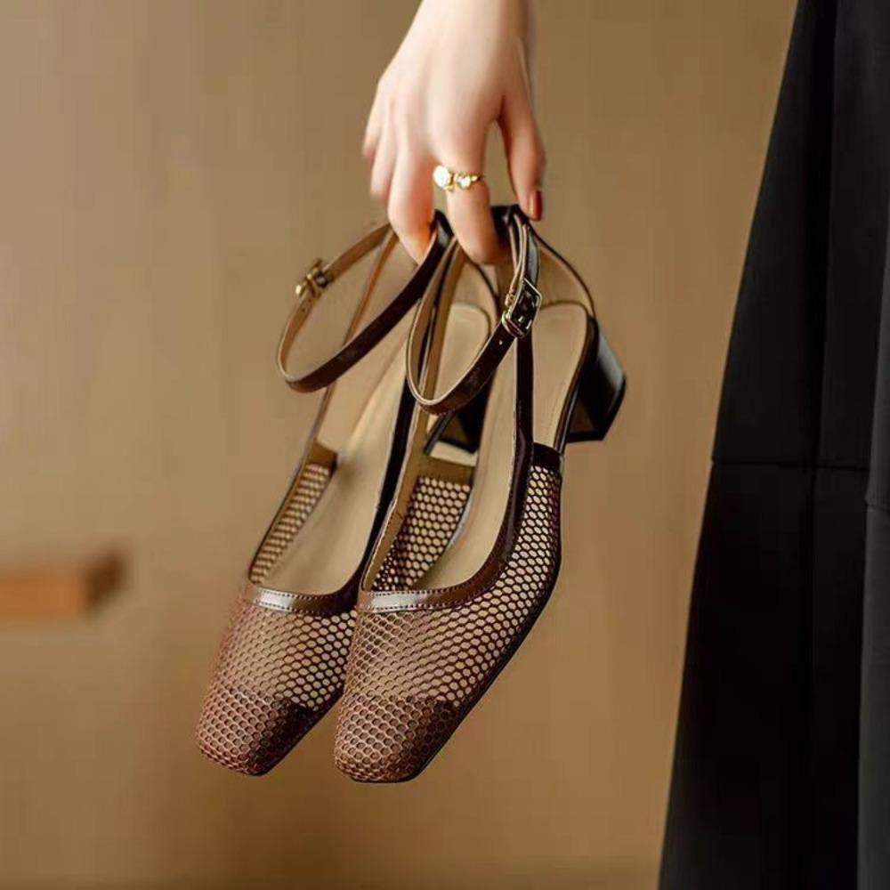 Mode Sandalen Damen High Heels Neu Spitz Gestrickt Atmungsaktives Mesh 2025 Sommer