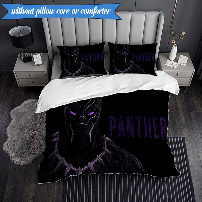3PCS Black panther Printed Bedding Set For Bedroom dormitory,  Includes 1 Duvet Cover & 2 Pillowcases for All Seasons Home Decor Fan gifts
