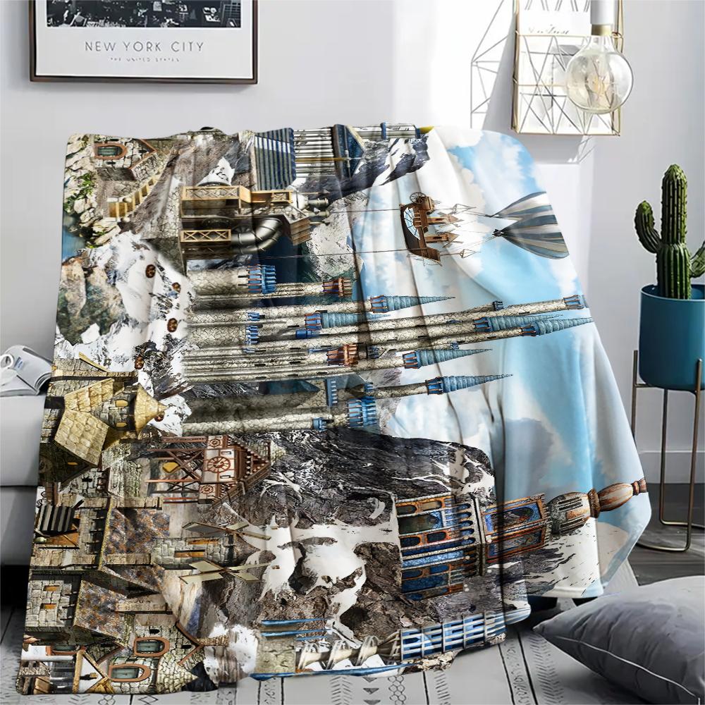 1Pc HoMM Game Print Flannel Blanket, High quality Comfortable for All Seasons, Home Decor, Warmth and Comfort, Perfect for Christmas Gifts