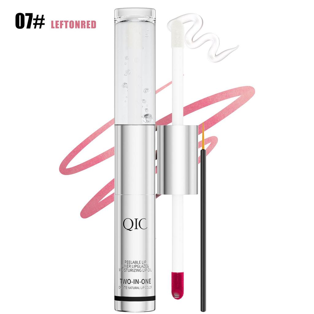 QIC Doppelköpfiges Tear Lip Glaze + Lippenöl Wasserdicht Nicht klebend Tasse Lippenstift 2 in 1 Abziehbarer Lipliner Lippenstift Lippenöl