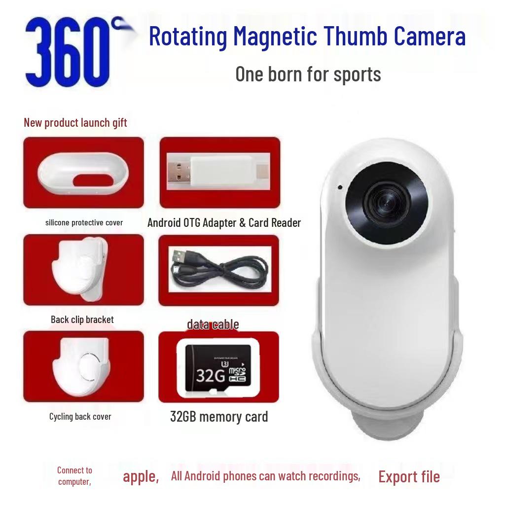 1080P HD Anti-Shake Thumb Action Camera with Lapel Clip for Cycling, Pets, Vlogs & More