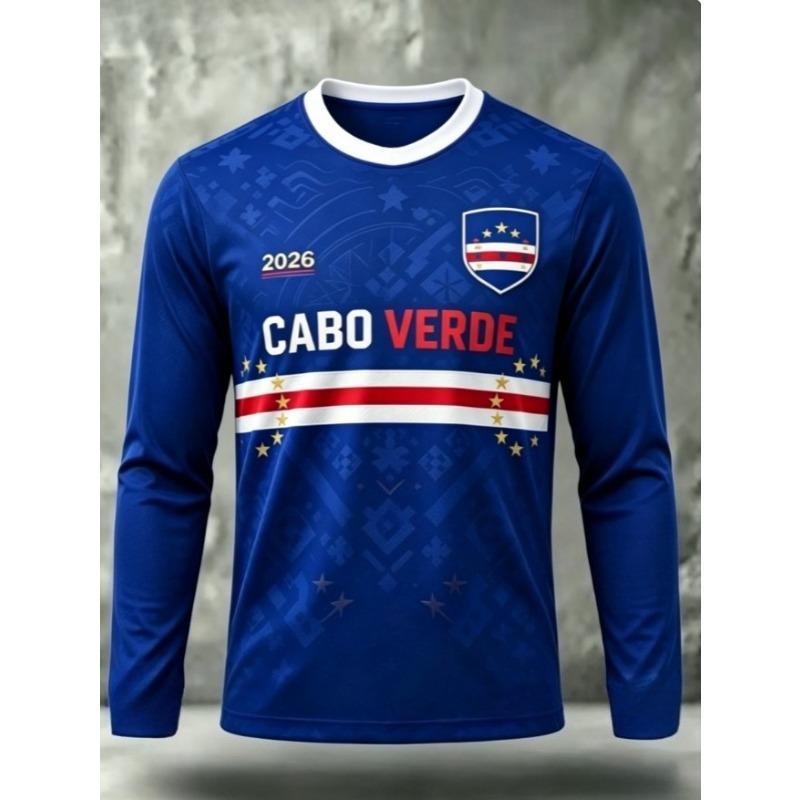 T-shirt a maniche lunghe da uomo 2026 Maglia da calcio Capo Verde Maglietta da allenamento T-shirt streetwear stampata in 3D Maglietta da donna Top sportivo