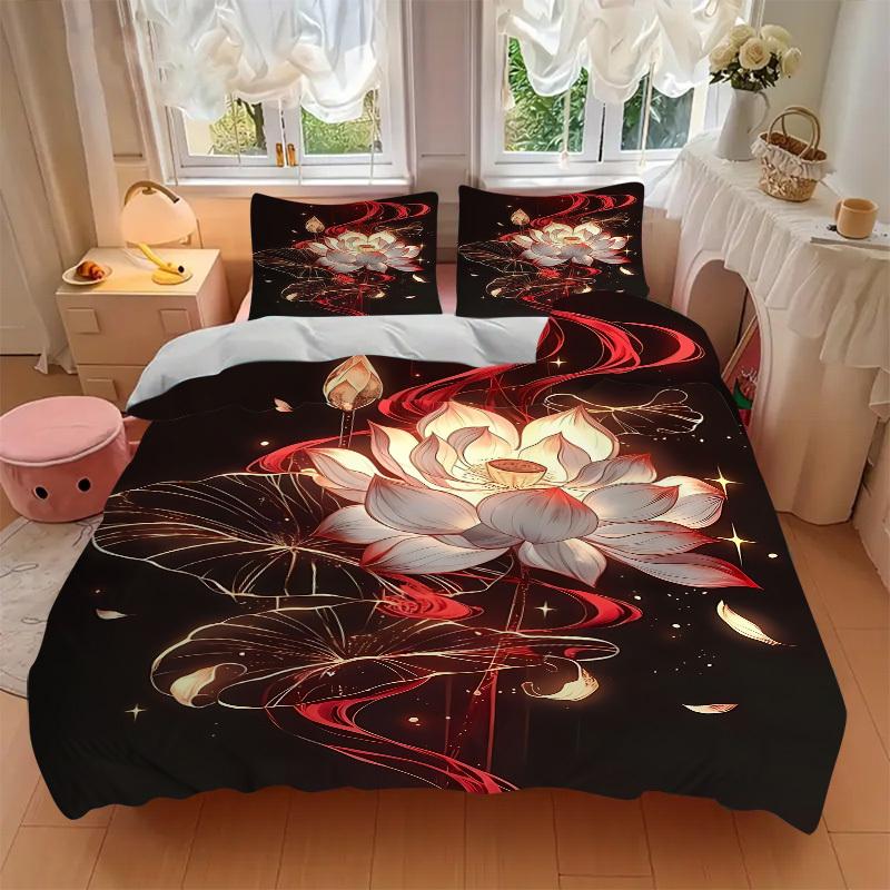 3pcs Lotus Bloom Bedding Set, Includes Without Pillow Inserts, Soft Comfortable Bedding Set,All-Season Use A0924022