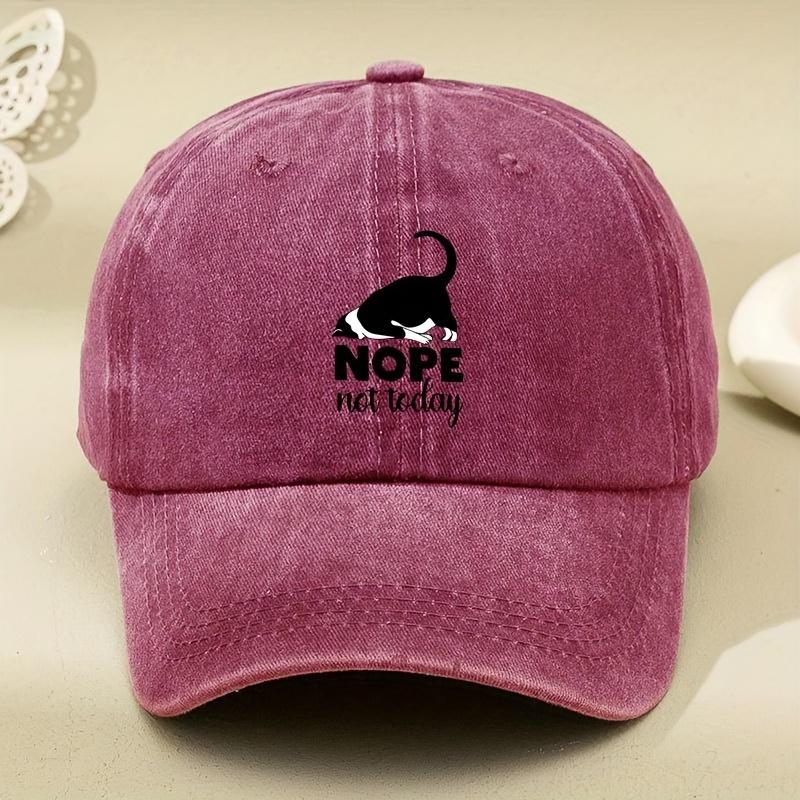 [Black Cat Baseball Cap] Adjustable Breathable Black Cat "Nope" Cartoon Print Baseball Cap | Vintage Washed Soft Top, Sun Hat Fo
