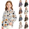 Girls School Uniform Long Sleeve Top with Halloween Print