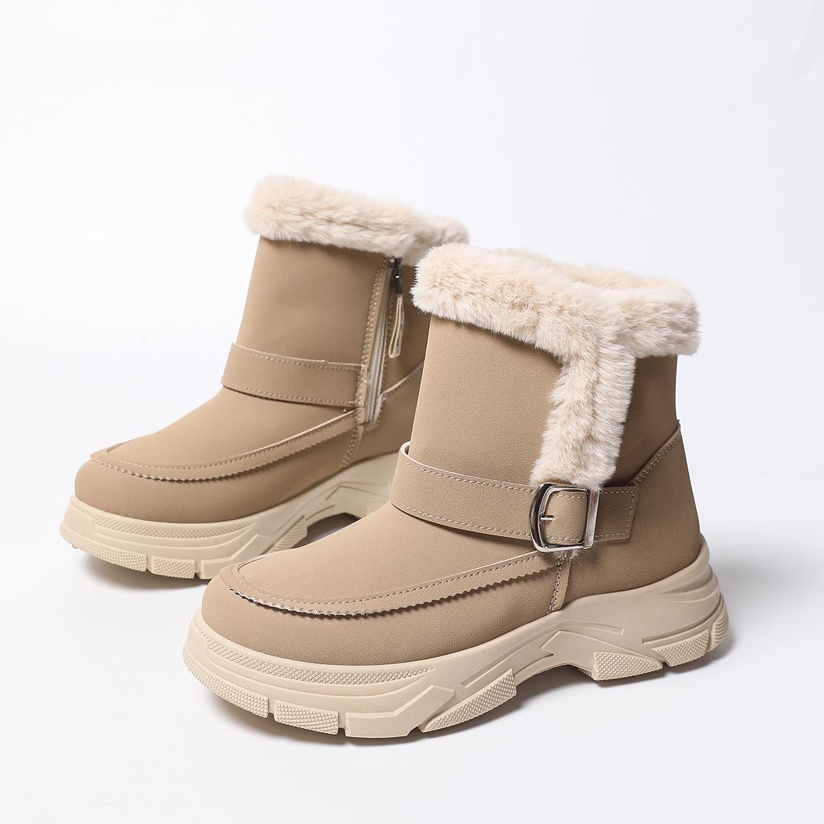 

Comfort Thick Bottom Non Slip Furry Snow Boots Women 2025 Winter Fluffy Fur Chunky Platform Suede Ankle Boots Warm Plush Shoes 42 хаки