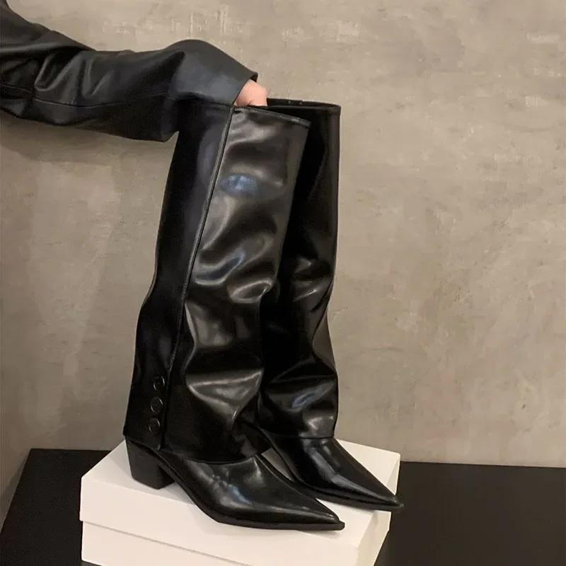 Street Style Women Knee High Boots Fashion Thick Heels Shoes Autumn Winter Ladies Concise Long Botas De Mujer