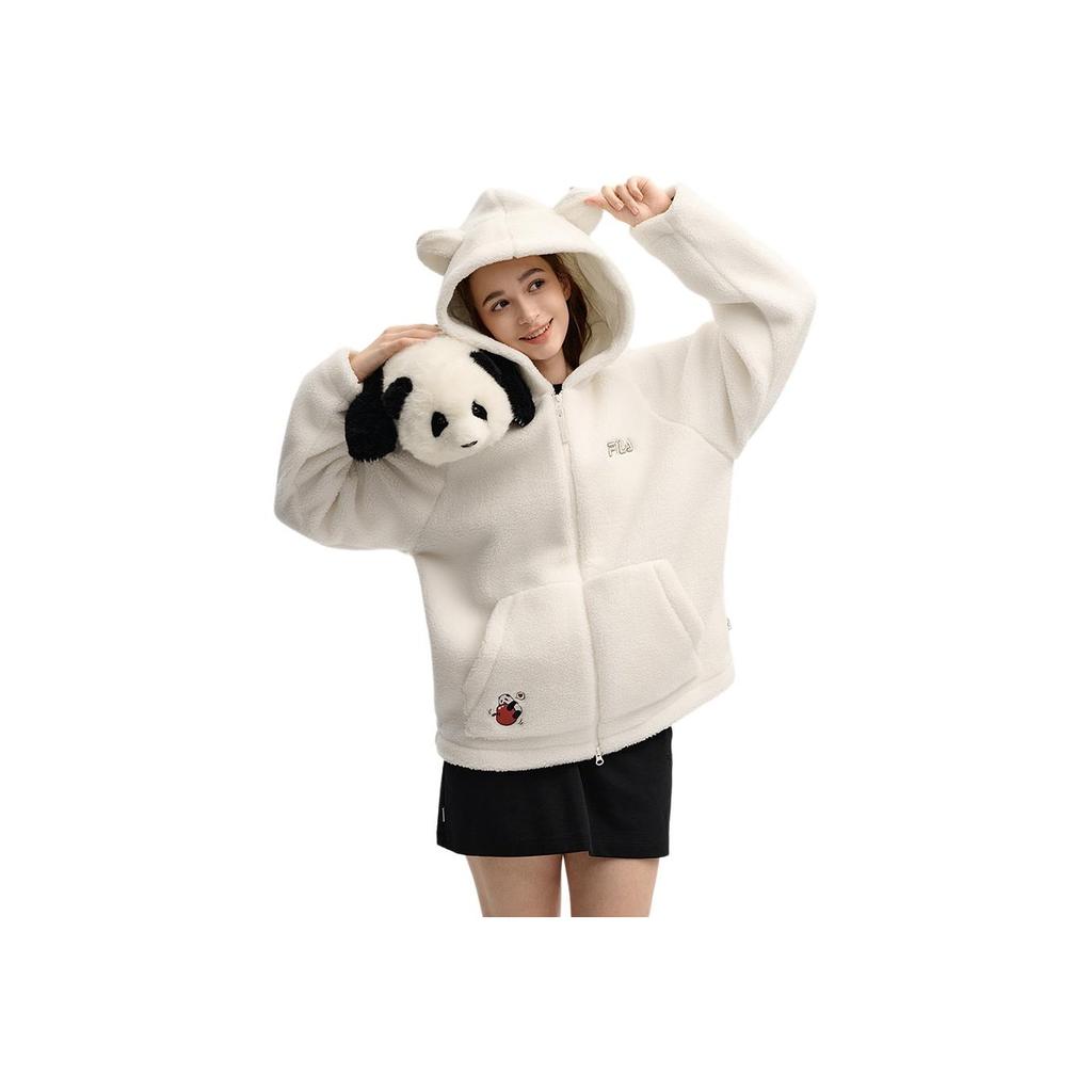 Fila Heritage Knitted Hooded Letter Long Sleeve Loose Plush Jacket Unisex Jackets F51U548502F-IV