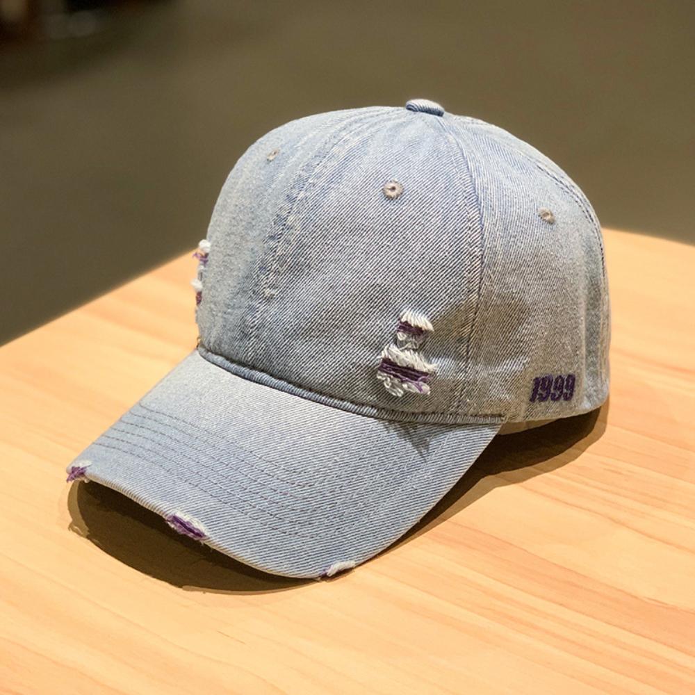 Retro Solid Color Denim Baseball Cap Stylish Fashioned Weathered Duckbill Hat Trendy Unisex Street Hip Hop Sunshade Cap