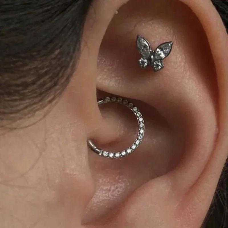 Titane G23 16G Labret Piercing Stud Lèvre Tragus Boucle d'Oreille Stud Oreille Zircon Papillon Cartilage Helix Medusa Monroe Bijoux de Corps