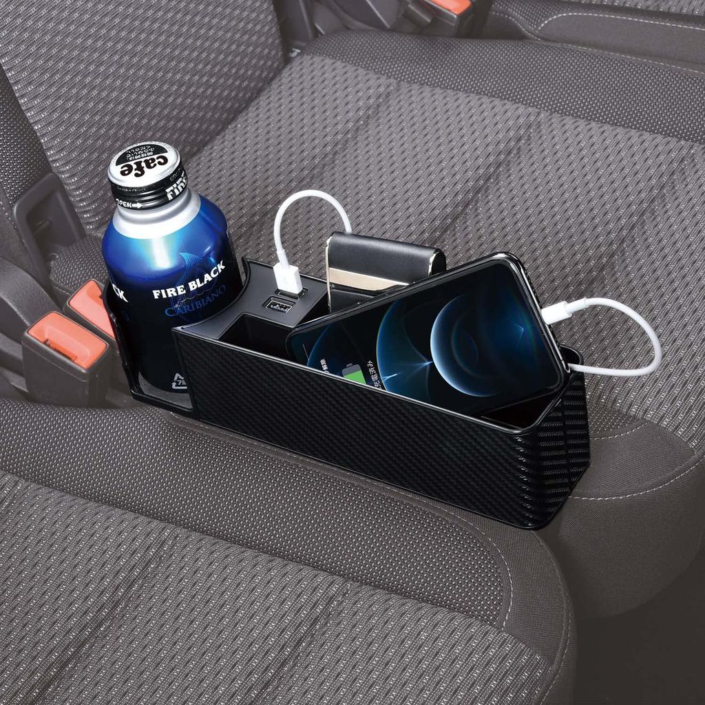 SEIWA WA82 Kieszeń boczna na siedzenie z włókna węglowego z podwójnym portem USB na napoje, automatyczny organizer na siedzenie samochodowe, uchwyt, schowek, wyjście 4,8A, identyfikacja,