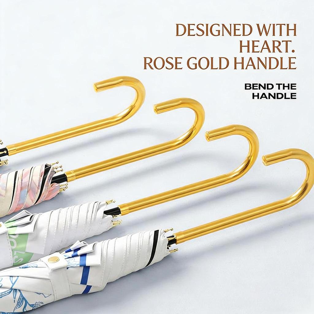 8 Bone Fiber Long-handled Umbrella Small Fresh and Creative Vinyl Straight Rod Curved Handle Umbrella Sunscreen Umbrella