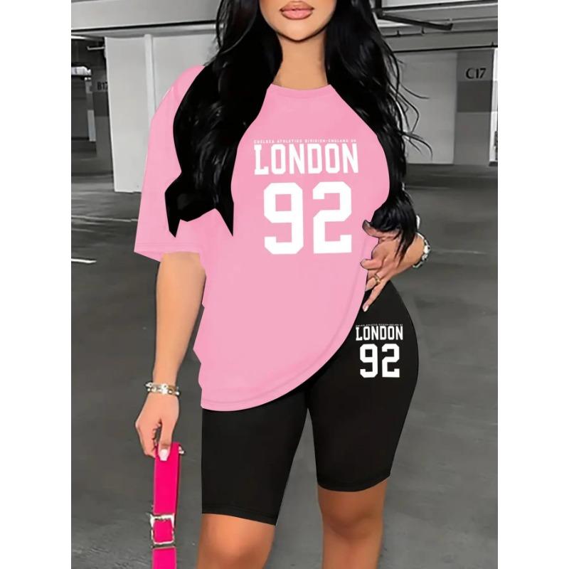 Ladies Fitted Tight Short Sleeve Tee High Waist Elastic Shorts Y2K Daily Going Out Outfit
