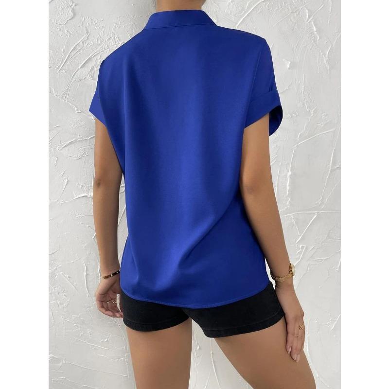 JKASHDK Damenmode Lässig Sommer Frühling Einfarbig Druck Kurzarm V-Ausschnitt Blusen & Hemden