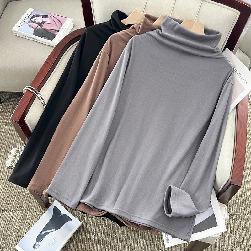 

Women s Plus-Size High-Neck Velvet Base Layer Top – Thick Brushed, Autumn/Winter Mock Neck (up to 200 jin). XL кофейный