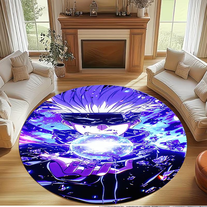 Jujutsu Kaisen Print Round Rug, Washable Floor Carpet, For Entryway Dorm Laundry Room Office Study, Home Decor Birthday Christmas Gift