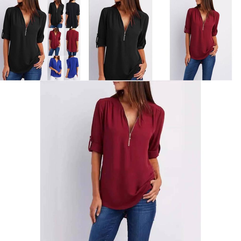 Stylish Womens Loose Fit Vneck Blouse With Splicing For Casual And Work Outfits