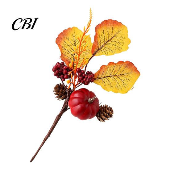 Pumpkin And Berry Centerpiece Autumn Flower Bouquet, Artificial Fall Floral Picks with Maple Leaves Pumpkins Orange Yellow Berries Pine Cones
