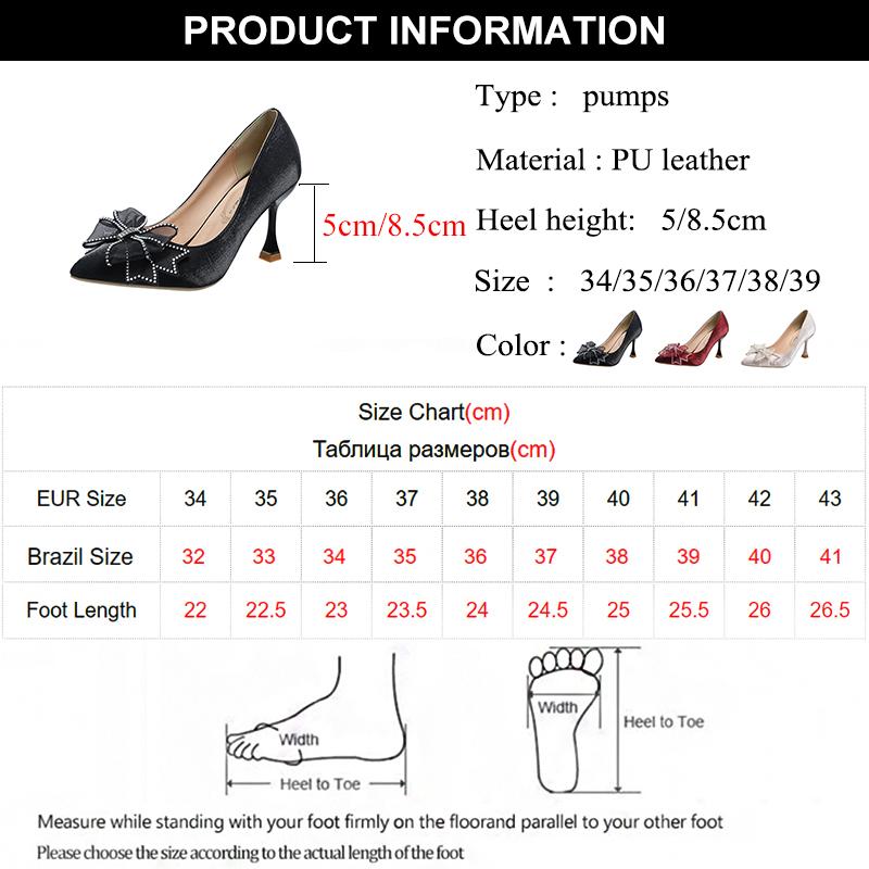fashion Rimocy Rhinestone Bowtie Pointed Toe Women's Pumps 2024 New Spring Satin Bridal Wedding Shoes Shallow Woman Pumps Stiletto Red