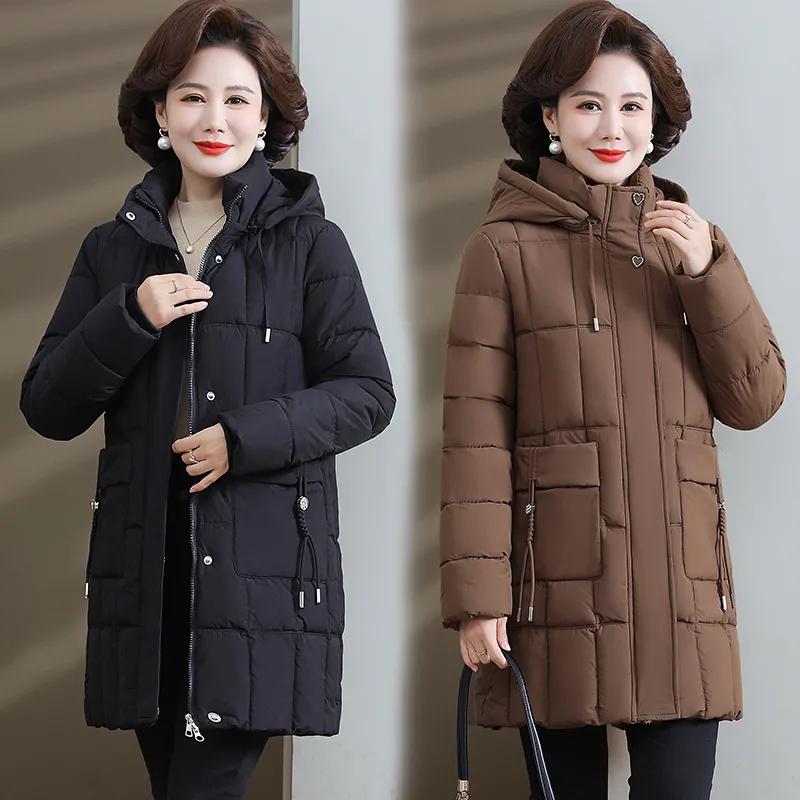 Mother's Winter Down Padded Jacket, Mid-length Padded Jacket, Western Style Middle-aged and Elderly Women's Winter Thick Warm Padded Jacket