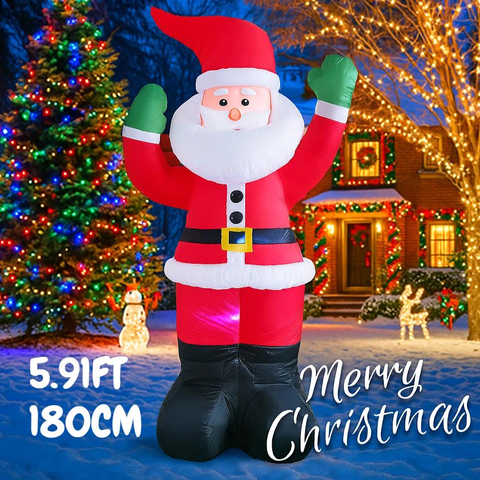 5.91FT Inflatable Toy Santa Claus Christmas Decorations for Yard With LED Lights Xmas Supplies Home Ornaments Festive Gifts