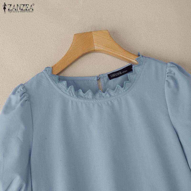 ZANZEA Lässige Bluse mit Rundhalsausschnitt und kurzen Ärmeln für Damen