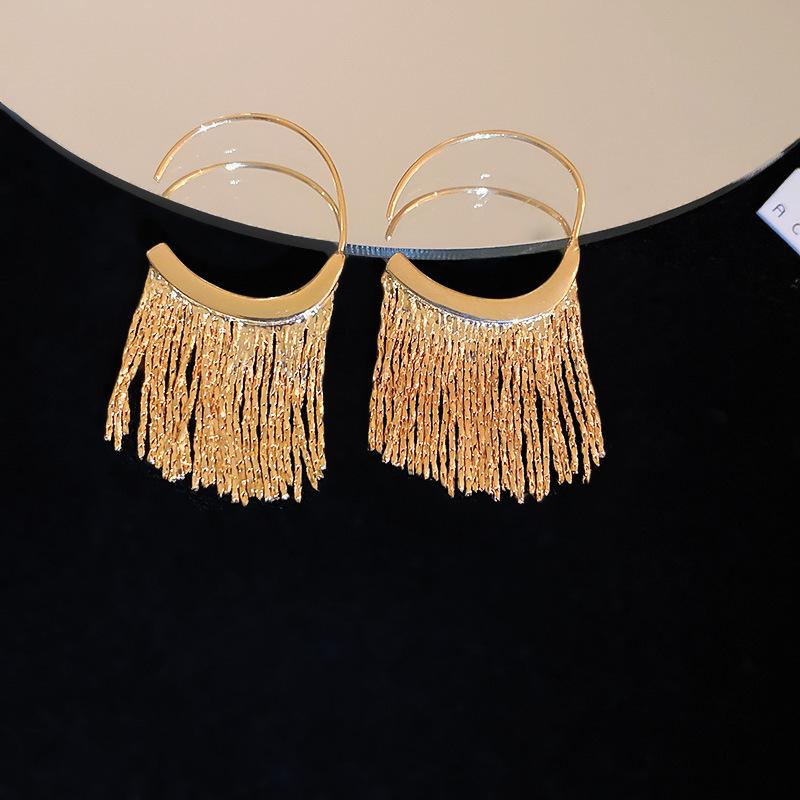 European and American Personalized Metal Fringed Earrings Niche Simple Long Stud Earrings High-end Light Luxury Earrings Women