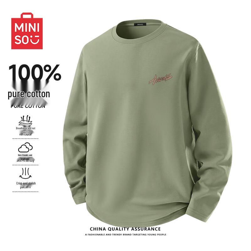 MINISO Men s Pure Cotton Long Sleeve T-Shirt with MK Graffiti Badge M