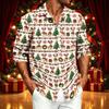 Men's Casual Long Sleeve Shirt with Christmas Print for Spring and Fall