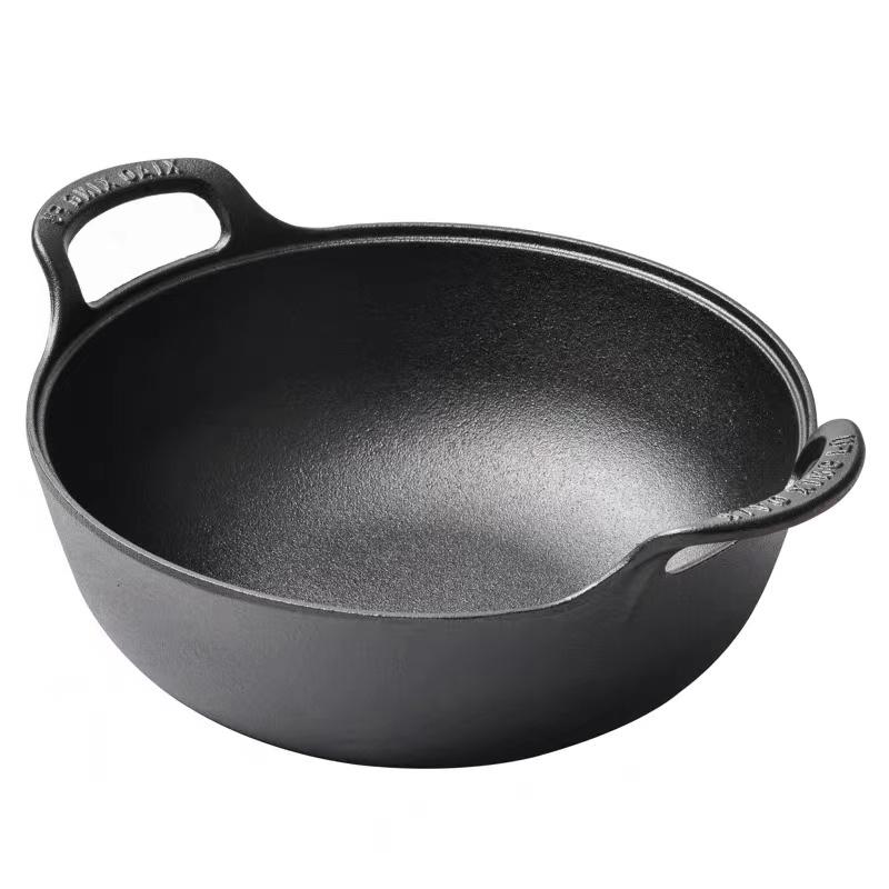 Double-Handled Cast Iron Pot for Stew and Soup, Coating-Free, Induction and Gas Compatible, Thickened Flat-Bottom Frying Pan.
