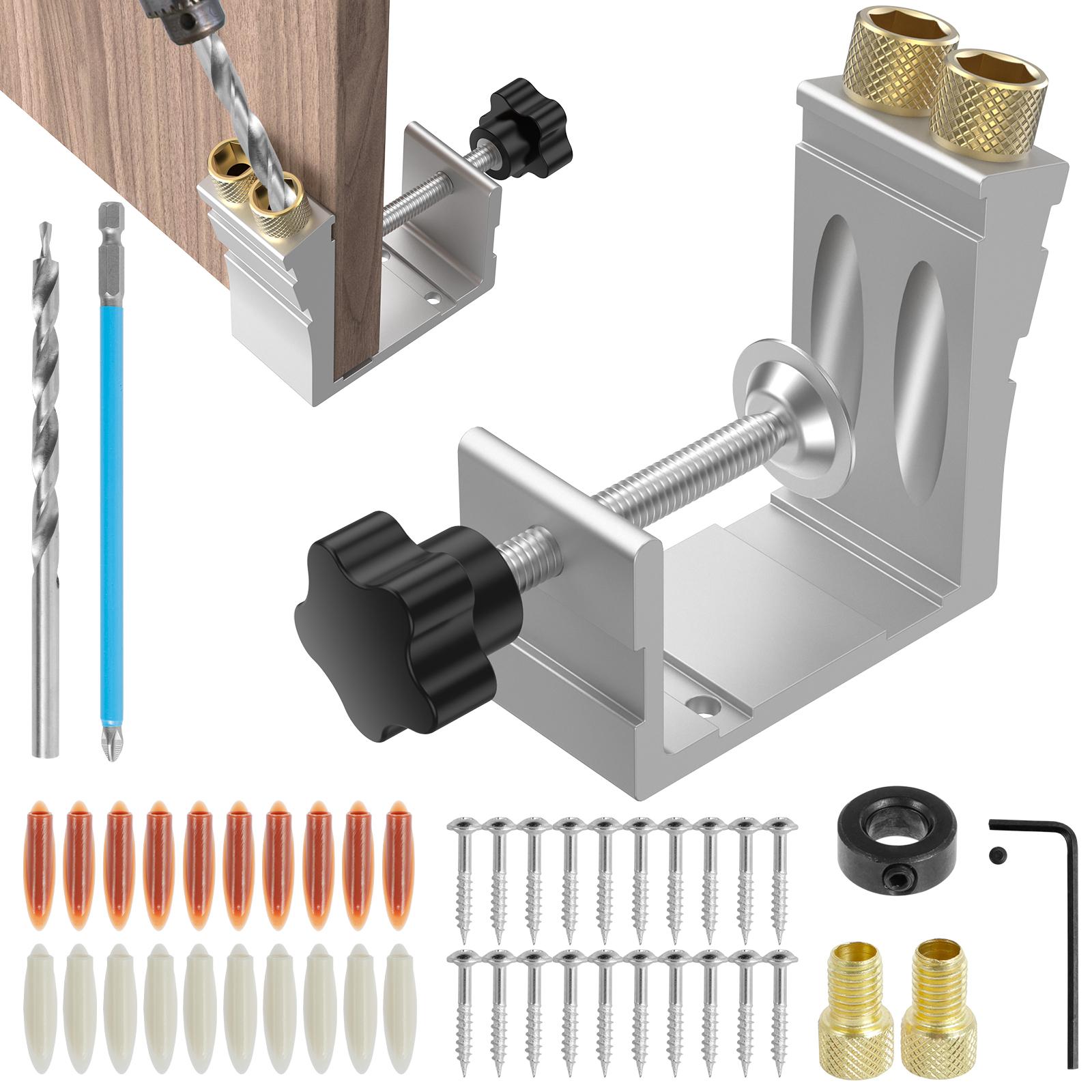 

47Pcs Pocket Hole Jig Kit 15 Degree Pocket Hole Screw Jig Dowel Drill Joinery Kit Pocket Hole Guide Tool Positioner Woodworking білий