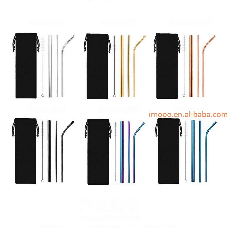 Factory Price 4pcs/Bag Reusable Drinking Straws with Bag 4pcs In 1 Bar Party Accessory 304 Stainless Steel Sturdy Drinks Straw