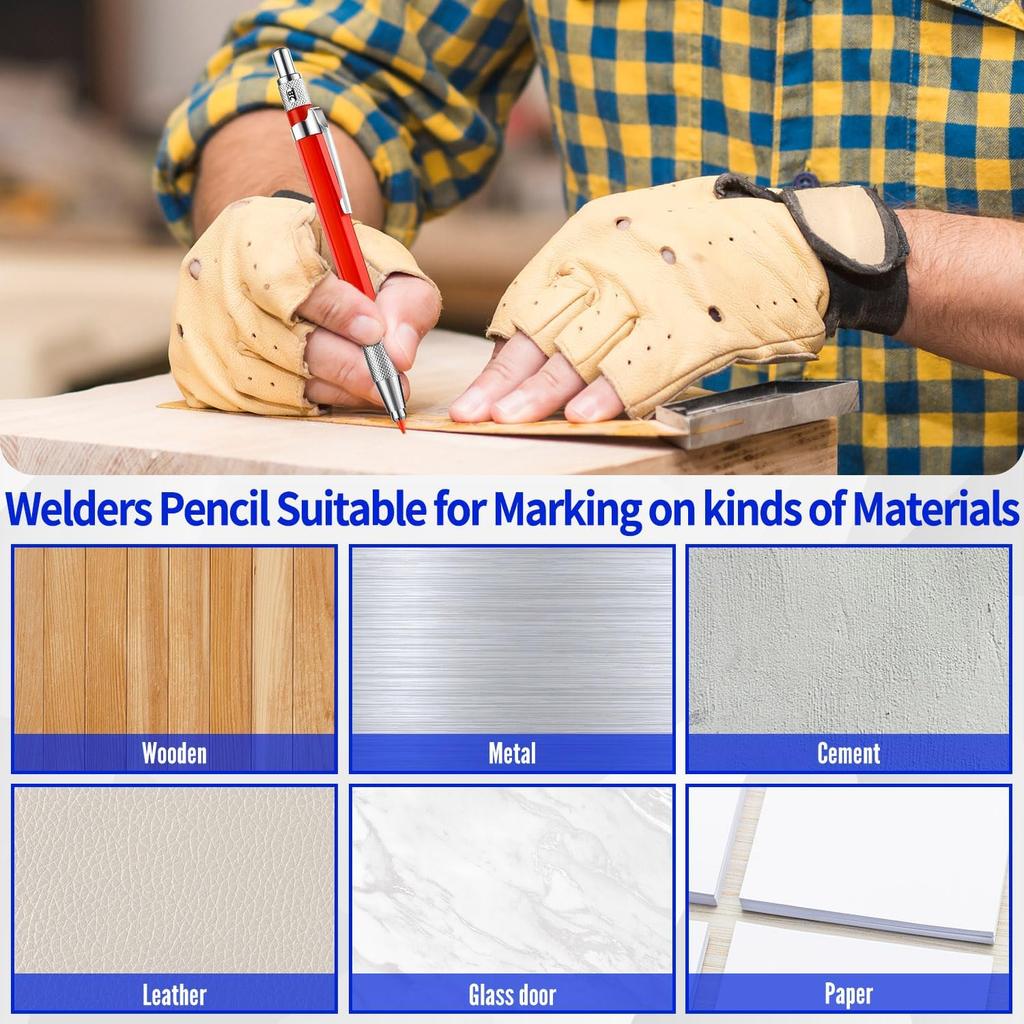 3 Pcs Welders Pencil with 36 Pcs Silver Round Refills, Welders Pencil for Metal, Welding Markers for Metal with Built-in Sharpener for Pipe Fitter