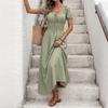 European and American 1011 New Temperament Pendulum Long Skirt Women's Collar Bubble Sleeve Waist Dress Summer