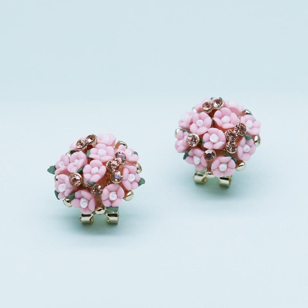 Romantic Ceramic Flower Rose Diamond Alloy Earrings Temperament Ear Buckle Exquisite Stud Earrings Jewelry Popular