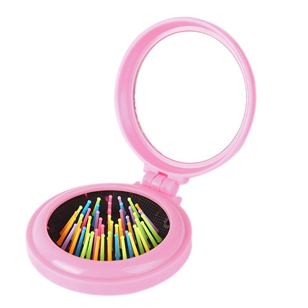 

Women Girls Makeup Hair Brush with Mirror Styling Tool Portable Folding Brush Massager