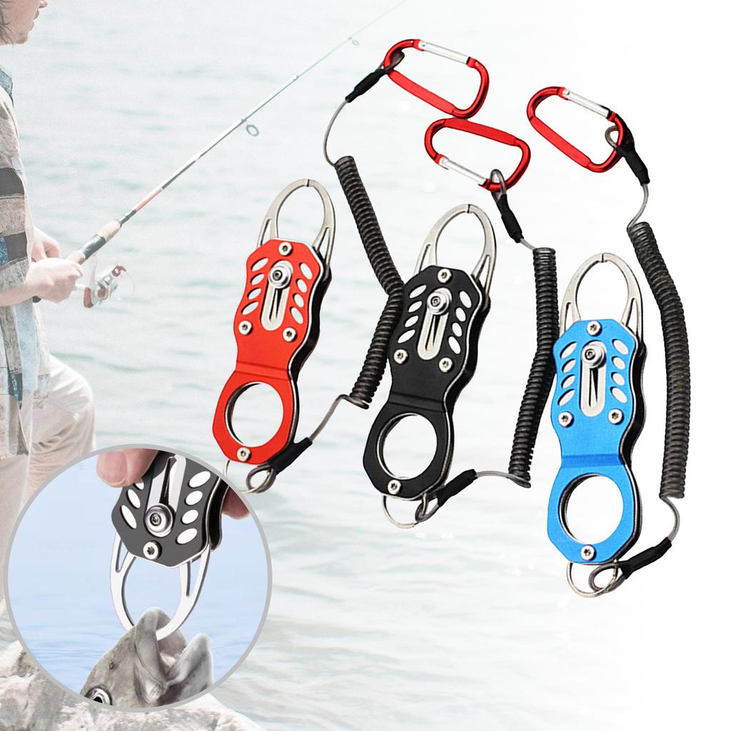 Fishing Pliers Fish Holder Gripper Tool with Coiled Lanyard Fish Lip Gripper Grabber Fishing Accessories for Saltwater