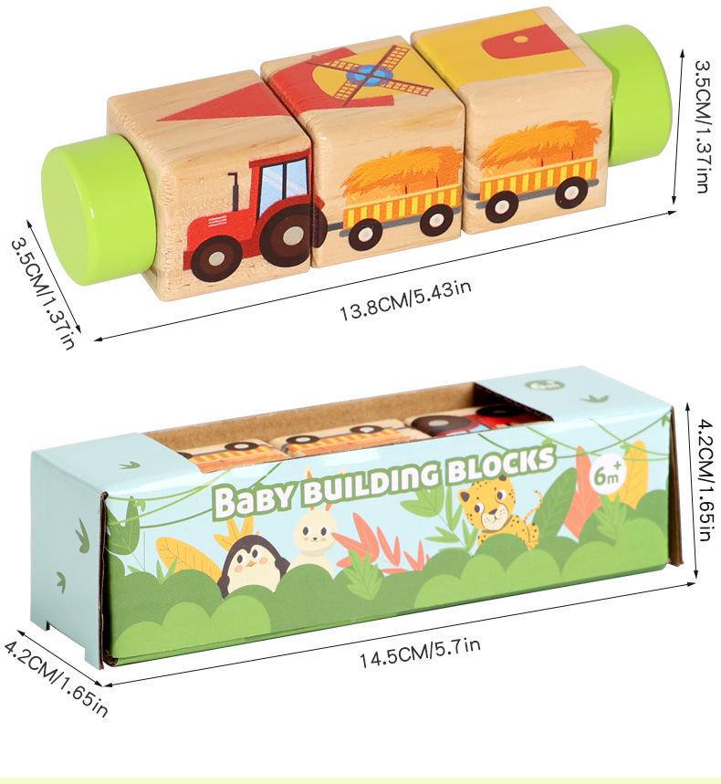 Wooden 3D Cartoon Animal & Fruit Puzzle Blocks for Toddlers – Rotating Educational Board