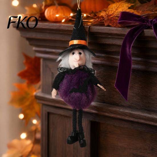 High-quality Halloween Figure Plush Pom Hanging Decoration, Pumpkin/Ghost/Black Cat/Witch Doll Spooky Party Decor Ornament for Tree, Porch,